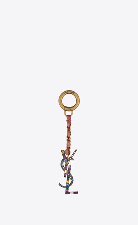 SAINT LAURENT Key Ring Femme Porte clé LOGO en cristaux multicolores a_V4